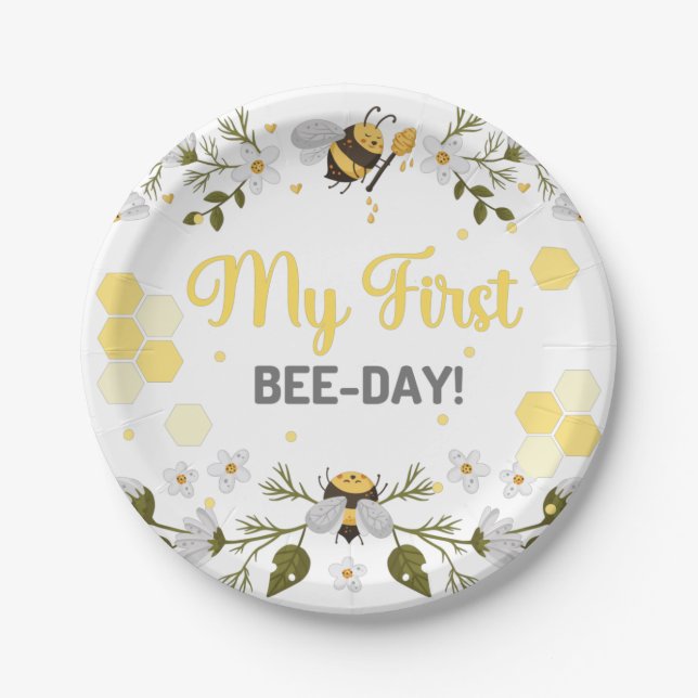 My First Bee-Day Party Design - Bumble Bee Theme Paper Plate (Front)