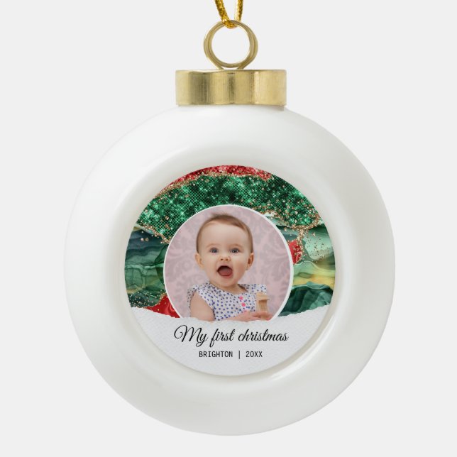 My first birthday christmas glitter  ceramic ball christmas ornament (Front)