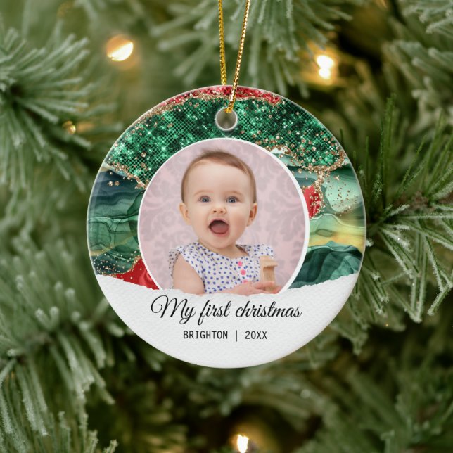 My first birthday christmas glitter  ceramic ornament (Tree)
