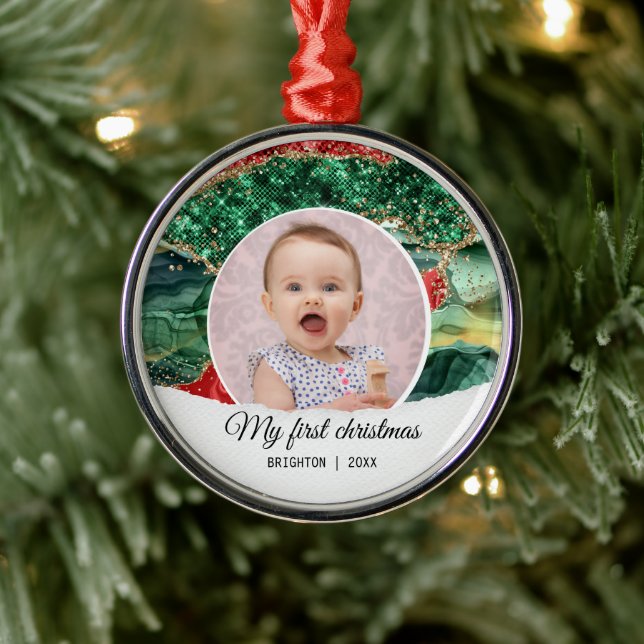 My first birthday christmas glitter metal ornament (Tree)