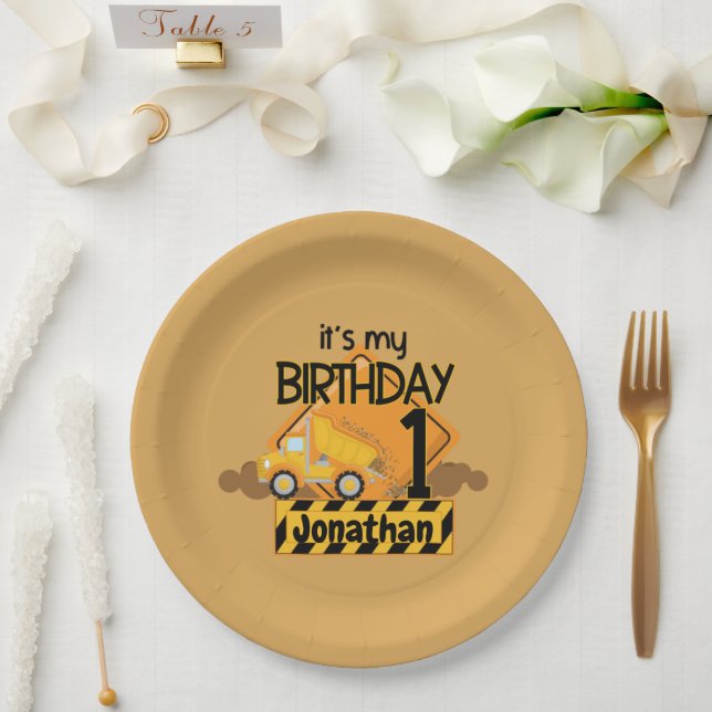 My First Birthday Dump Truck Paper Plate (Wedding)
