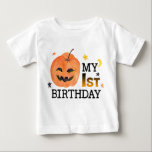 My First Birthday Pumpkin Halloween Fall Autumn Baby T-Shirt<br><div class="desc">Great way to celebrate your little one's first Halloween.</div>