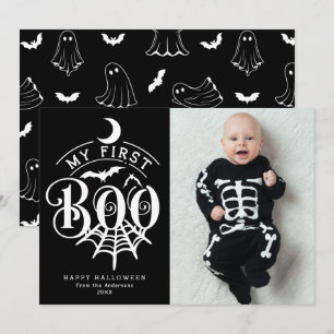 My First Boo Black & White Baby Halloween Photo  Card