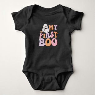 My First boo, colourful retro typography Baby Bodysuit