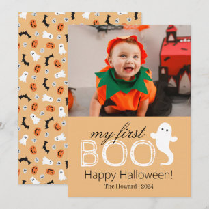 My First Boo! Spooky Cute Halloween Family Photo Holiday Card