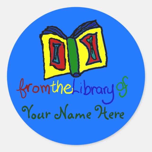 My First Bookplate - Blue Classic Round Sticker (Front)