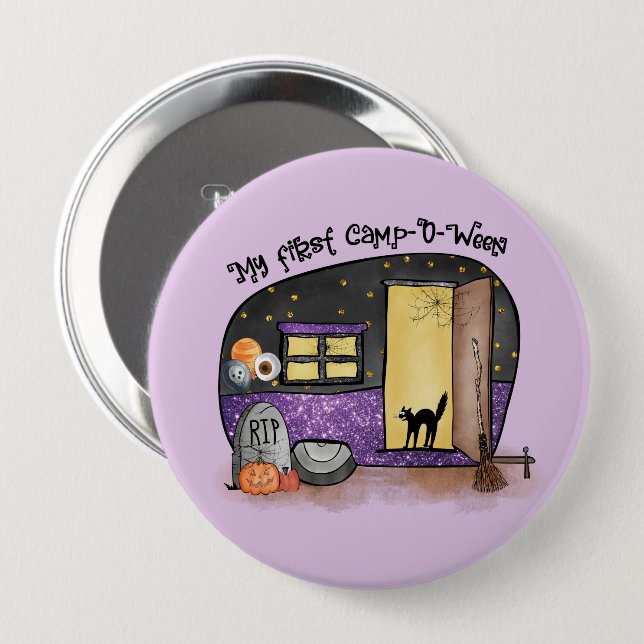 My First Camp-O-Ween – Spooky Black Cat 4 Inch Round Button (Front & Back)