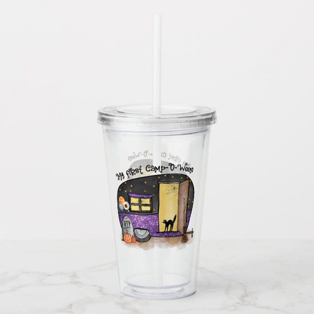 My First Camp-O-Ween – Spooky Black Cat Acrylic Tumbler (Front)