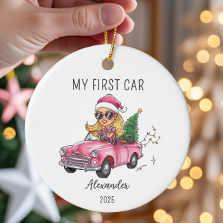 My First Car Personalized Name & Year Ceramic Ornament
