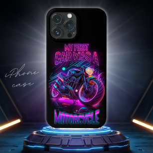 My first car was a motorcycle   bike neon Case-Mate iPhone 14 plus case