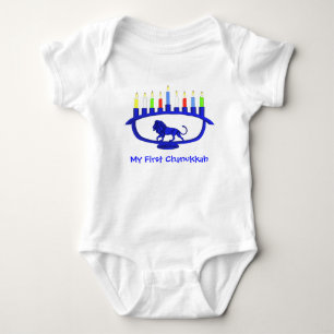 My First Chanukkah Blue Lion Menorah Baby Bodysuit
