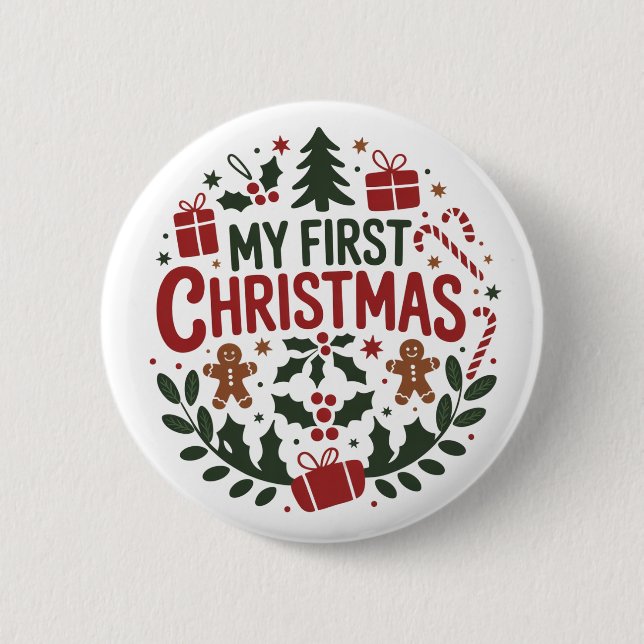 My First Christmas 1st Xmas Family Matching Baby  2 Inch Round Button (Front)