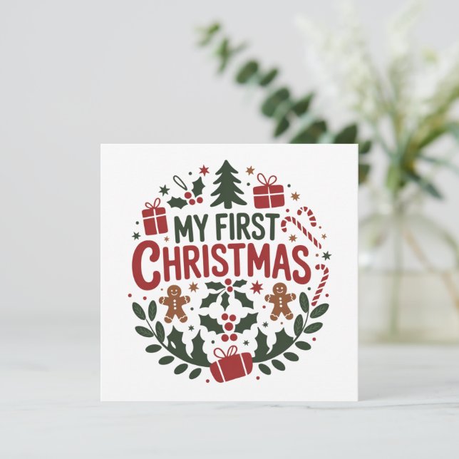 My First Christmas 1st Xmas Family Matching Baby  Holiday Card (Standing Front)