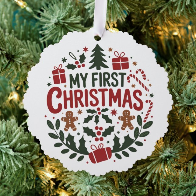 My First Christmas 1st Xmas Family Matching Baby  Ornament Card (Insitu (Tree))