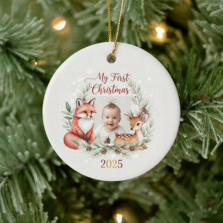 My First Christmas 2025 Woodland Baby Ornament
