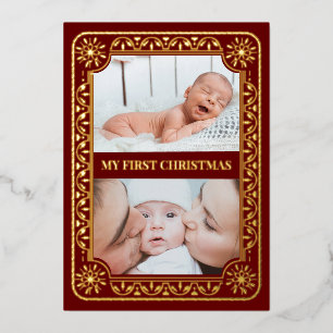 My First Christmas 2 Photo Keepsake Gold Foil Holiday Card