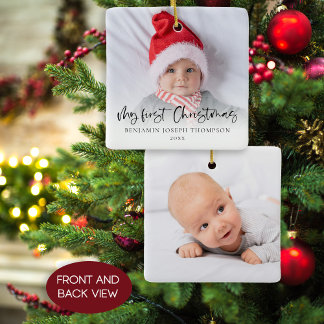 My First Christmas 2 Photos Script Baby Ceramic Ornament