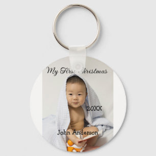 My first Christmas add baby name date year photo s Keychain