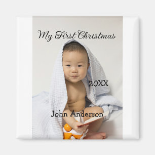 My first Christmas add baby name date year photo s Magnet