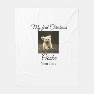 My first Christmas add pet name date year photo  Fleece Blanket