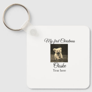My first Christmas add pet name date year photo Keychain