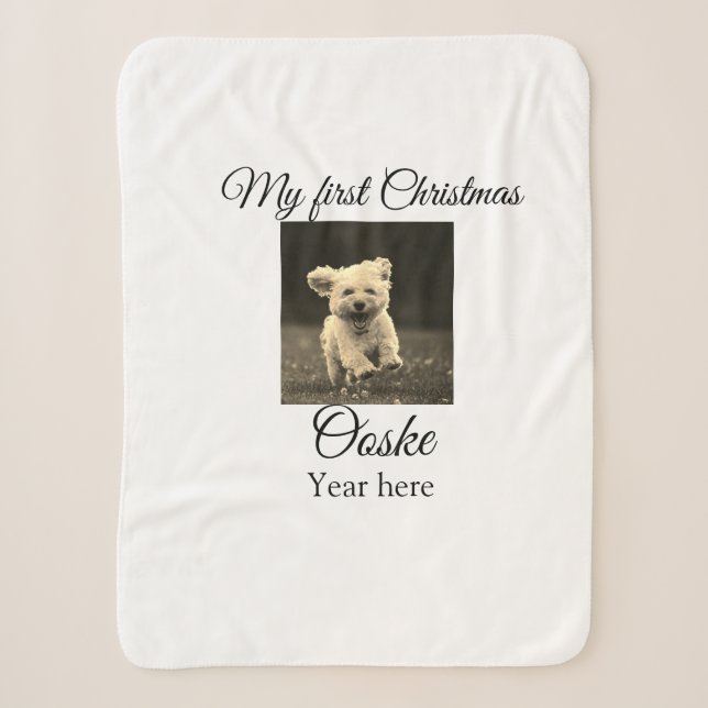 My first Christmas add pet name date year photo  Sherpa Blanket (Front)