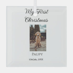 My first Christmas add pet name dog cat year photo Glass Ornament