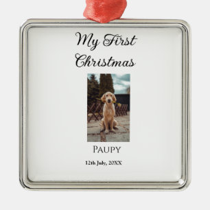 My first Christmas add pet name dog cat year photo Metal Ornament