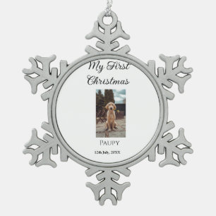 My first Christmas add pet name dog cat year photo Snowflake Pewter Christmas Ornament
