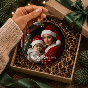 My First Christmas as a Mom Family Photo Ceramic Ornament
