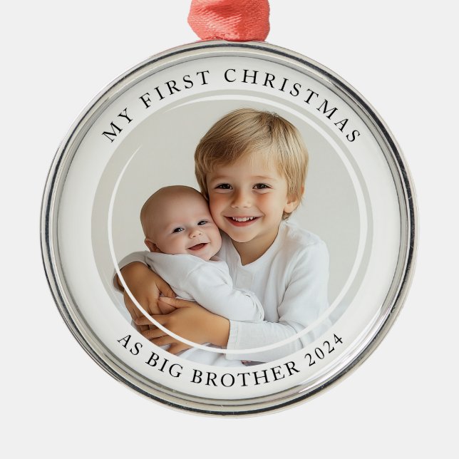 My first Christmas As Big Brother Custom Photo Metal Ornament (Front)