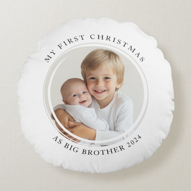My first Christmas As Big Brother Custom Photo Round Pillow (Front)