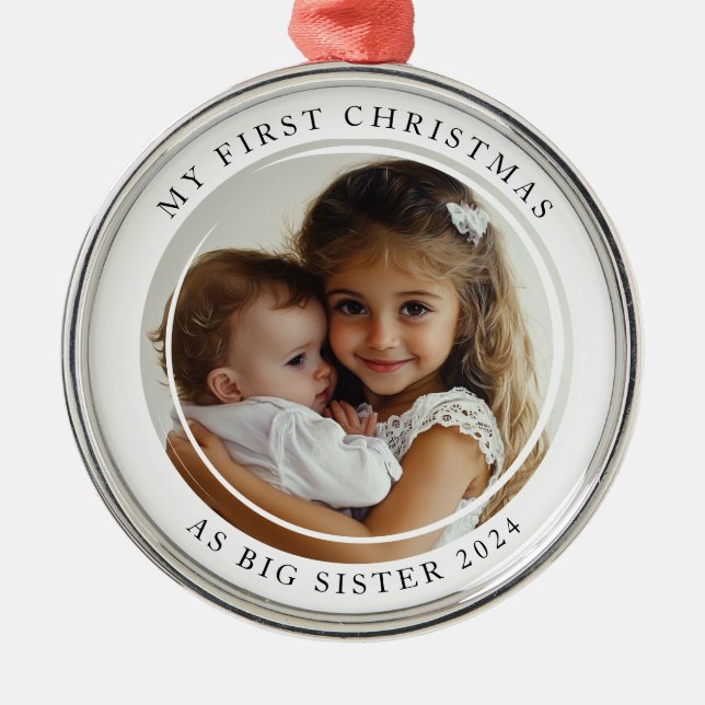 My first Christmas As Big Sister Custom Photo Metal Ornament (Front)