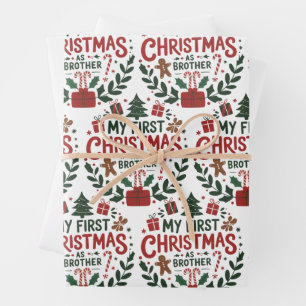 My First Christmas As Brother Family Matching  Wrapping Paper Sheet