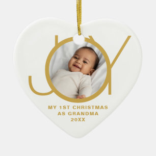 My First Christmas As Grandma Photo Gold White Ceramic Ornament
