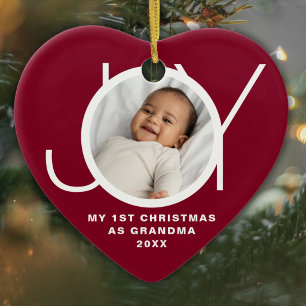 My First Christmas As Grandma Photo Maroon Ceramic Ornament