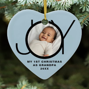 My First Christmas As Grandpa Photo Joy Blue Black Ceramic Ornament
