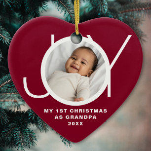 My First Christmas As Grandpa Photo Joy Maroon Ceramic Ornament