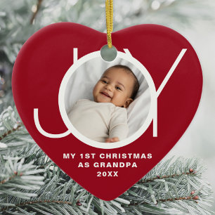 My First Christmas As Grandpa Photo Red Ceramic Ornament