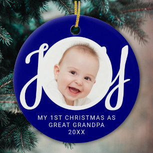 My First Christmas As Great Grandma Photo Blue Ceramic Ornament