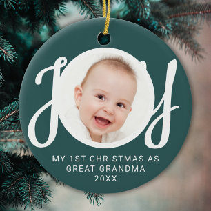 My First Christmas As Great Grandma Photo Green Ceramic Ornament