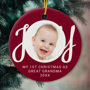 My First Christmas As Great Grandma Photo Maroon Ceramic Ornament