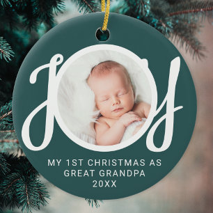 My First Christmas As Great Grandpa Photo Green Ceramic Ornament