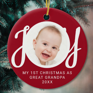 My First Christmas As Great Grandpa Photo Red Ceramic Ornament