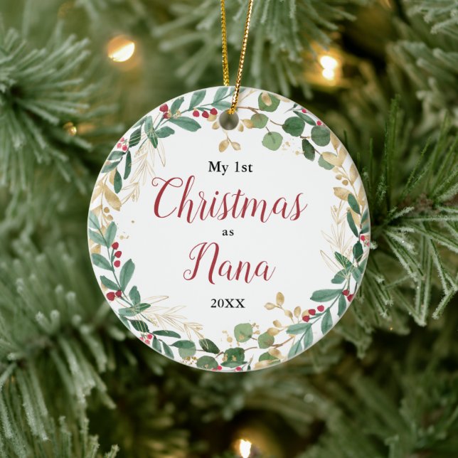 My first Christmas as Nana Grandma elegant photo Ceramic Ornament (Tree)