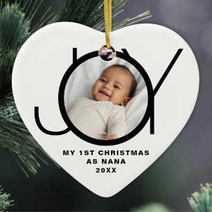 My First Christmas As Nana Photo Black White Ceramic Ornament