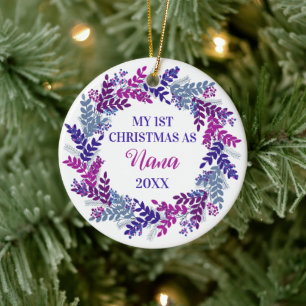 My First Christmas as Nana Year Purple Wreath Ceramic Ornament