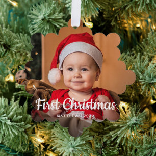 My First Christmas Baby 1 photo Ornament Card