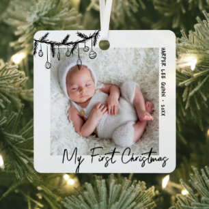 My First Christmas Baby 2 Photo Metal Ornament