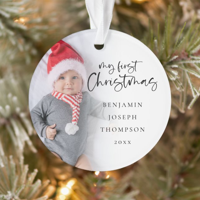 My First Christmas Baby 2 Photos Name Year Ornament (Tree)